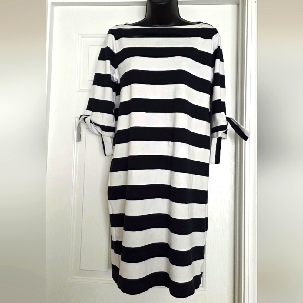 Ralph Lauren Black and White Sheath Dress with Bateau Neckline